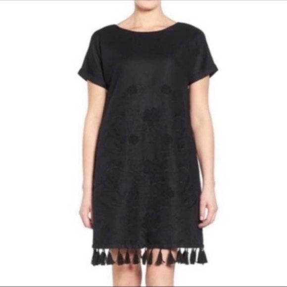 Madewell Embroidered Floral Linen Black Dress - Picture 2 of 9